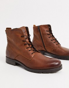 Коричневые кожаные ботинки на шнуровке Jack & Jones-Коричневый