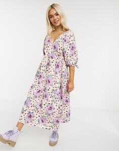 Свободное платье миди с запахом и ярким цветочным принтом ASOS DESIGN-Мульти