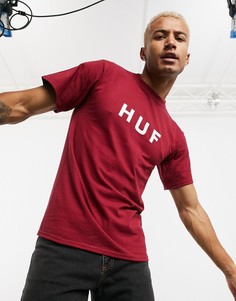 Бордовая футболка с логотипом HUF-Красный