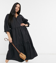 Черное свободное платье миди с запахом ASOS DESIGN Curve-Черный