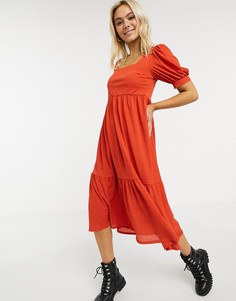 Платье миди рыжего цвета с квадратным вырезом ASOS DESIGN-Оранжевый