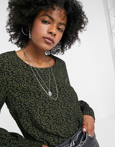 Трикотажный топ цвета хаки с принтом Vila-Черный