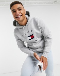 Худи серого меланжевого цвета с вышивкой Tommy Hilfiger-Серый