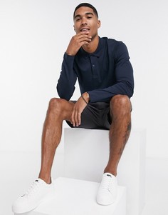 Темно-синее поло с длинными рукавами Selected Homme-Темно-синий