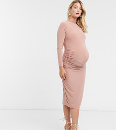 Пудрово-розовое платье миди Missguided Maternity-Розовый