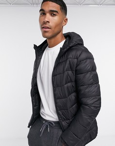 Черный пуховик с капюшоном Jack & Jones Essentials