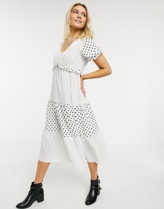 Белое платье миди в горошек Miss Selfridge-Белый