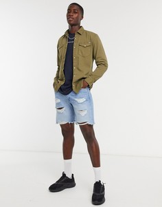 Джинсовая рубашка в стиле вестерн оливкового цвета Jack & Jones Essentials-Зеленый