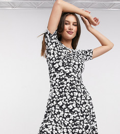 Черно-белое чайное платье мини с цветочным принтом ASOS DESIGN Tall-Черный