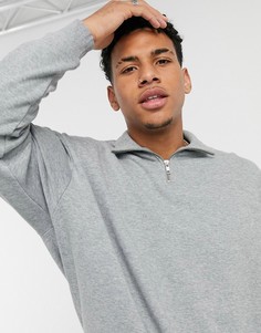 Серый свободный меланжевый свитшот с короткой молнией ASOS DESIGN