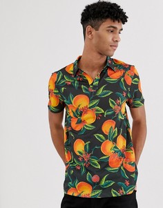 Поло с цветочным принтом ASOS DESIGN-Черный
