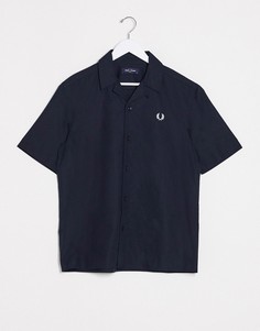 Темно-синяя рубашка с отложным воротником и короткими рукавами Fred Perry-Темно-синий