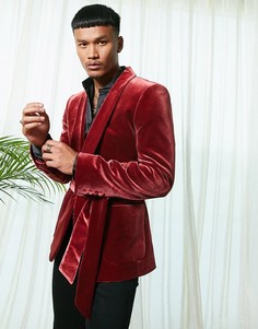 Бордовый приталенный бархатный пиджак ASOS DESIGN-Красный