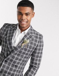 Серый супероблегающий пиджак в клетку ASOS DESIGN wedding