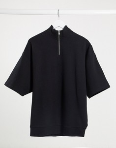 Черный oversized-свитшот на молнии до груди с короткими рукавами ASOS DESIGN