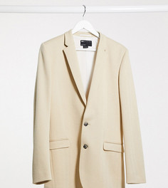 Светло-бежевый пиджак супероблегающего кроя с узором "в елочку" ASOS DESIGN wedding