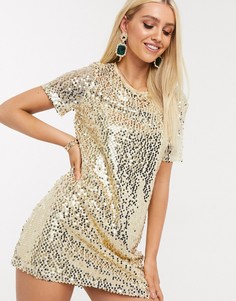 Золотистое платье-футболка с отделкой пайетками In The Style-Золотой