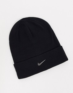 Черная шапка-бини с логотипом-галочкой Nike-Черный