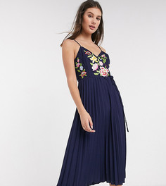 Темно-синее платье миди с запахом и вышивкой ASOS DESIGN Tall-Темно-синий