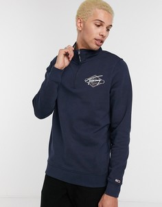 Темно-синий свитшот с логотипом и короткой молнией Tommy Jeans