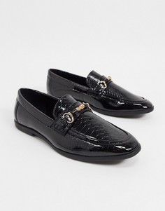 Черные лоферы из искусственной кожи со змеиной отделкой ASOS DESIGN-Черный