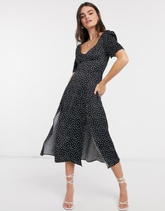 Атласное платье макси в горошек с чашечками и разрезами ASOS DESIGN-Мульти