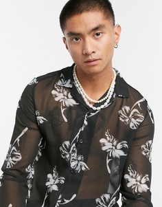 Рубашка классического кроя с цветочным узором ASOS DESIGN-Черный