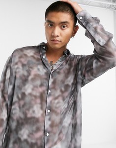 Серая длинная oversized-рубашка с розовым размытым принтом ASOS DESIGN-Серый