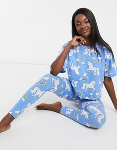 Пижамный комплект с радугами и единорогами ASOS DESIGN-Синий