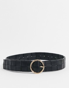 Черный плетеный ремень с круглой пряжкой My Accessories London