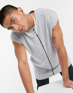 Oversized-футболка в рубчик без рукавов ASOS DESIGN-Серый