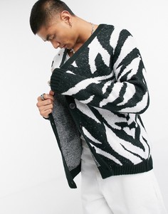 Трикотажный кардиган с анималистичным принтом ASOS DESIGN-Черный
