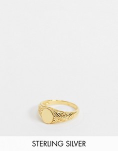 Серебряное кольцо-печатка с позолотой 14 карат ASOS DESIGN