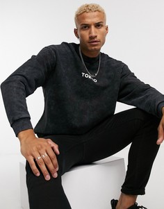 Черный выбеленный oversized-свитшот с принтом на груди ASOS DESIGN