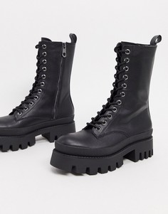 Черные байкерские ботинки на шнуровке Bershka-Черный