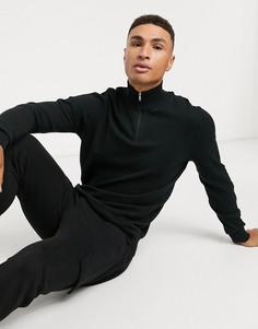 Черный джемпер из органического хлопка с молнией Burton Menswear