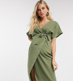 Платье миди цвета хаки с запахом ASOS DESIGN Maternity-Зеленый