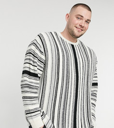 Вязаный джемпер в монохромную фактурную полоску ASOS DESIGN Plus-Черный