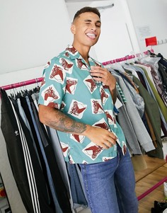 Синяя рубашка классического кроя с принтом Original Penguin-Синий