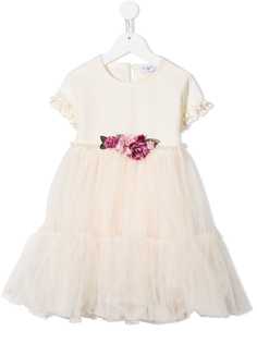 Monnalisa платье из тюля с цветочной аппликацией