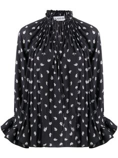 LANVIN блузка с принтом и оборками на рукавах