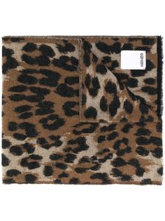 Kenzo leopard print wool blend scarf