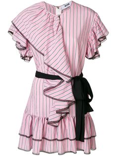 MSGM платье с рюшами с кружевной отделкой