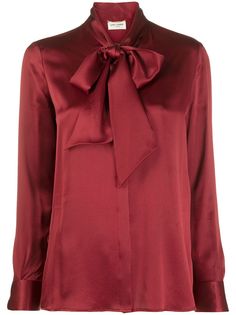 Saint Laurent блузка с бантом и длинными рукавами