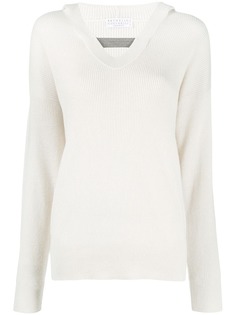 Brunello Cucinelli кашемировый джемпер в рубчик с капюшоном