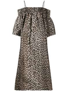 GANNI платье с открытыми плечами и леопардовым принтом