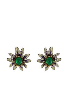 SABOO FINE JEWELS серьги Flower из белого золота с изумрудами и бриллиантами