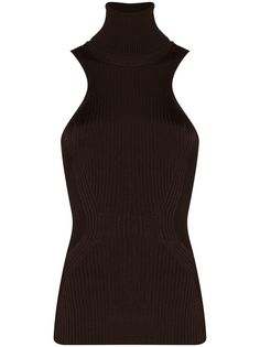 Mugler трикотажный топ в рубчик с высоким воротником