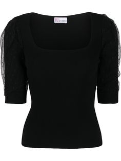 RedValentino топ в рубчик с отделкой из тюля