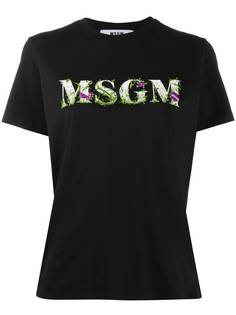MSGM футболка с цветочным принтом и логотипом